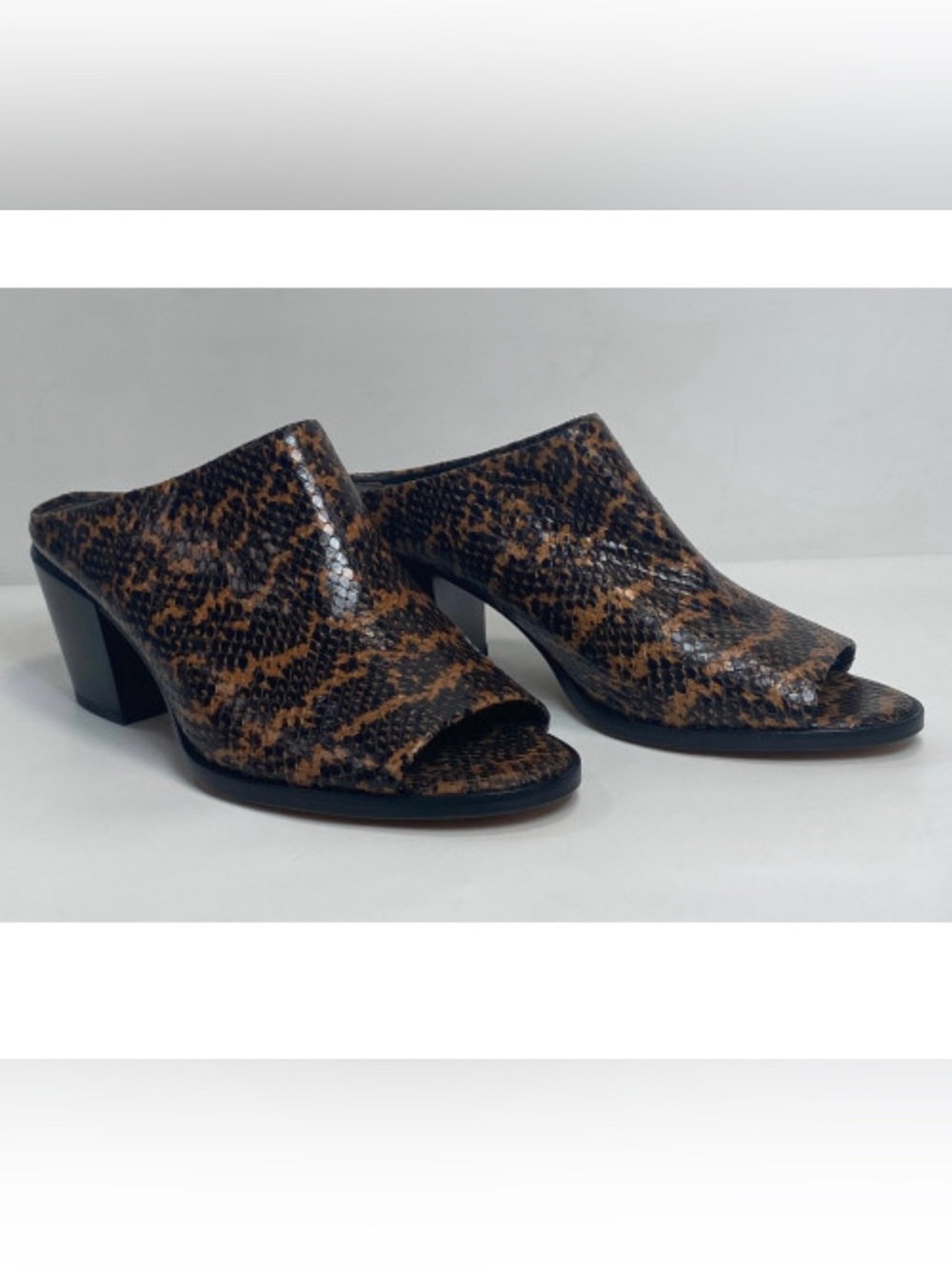 Vince Vero Cuoio Brown Snake-Print Open-Toe Mules Made in Italy size 36 EU/6 US